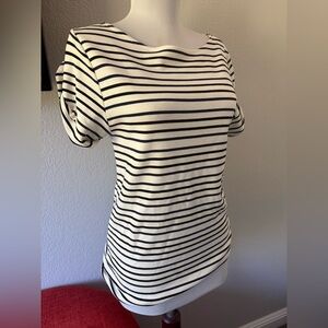 Karen Millen white black striped jersey top size 8